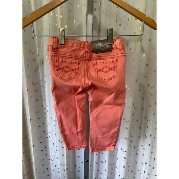 Peek Dungarees Baby Girls Adjustable Waist Florescent Orange Denim Jeans 18 Mo - Picture 3 of 5